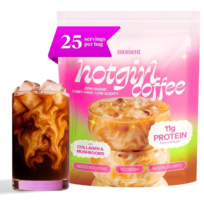 Moment Hot Girl Mushroom Coffee with Collagen Protein &amp Creatine – Low Acidity Instant Coffee with Chocolatey Notes Lion’s Mane Reishi &amp L-Theanine for Energy Focus &amp Mental Clarity – 2