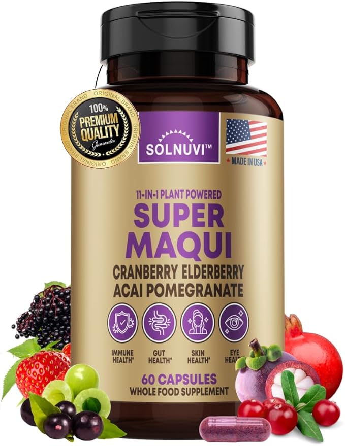 Organic Super Maqui Berry Capsules - Superfood Powder - Elderberry Extract Cranberry Pomegranate Acai - Dry Eye &amp Tear Support Gut Health Skin - 60 Vegan Capsules Non GMO Gluten Free Supple