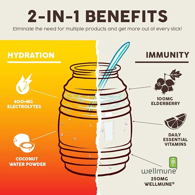 Salud 2-in-1 Hydration Packets + Immunity Electrolytes Powder Mango - Agua Fresca Drink Mix Elderberry Dairy &amp Soy Free Non-GMO Gluten Free Vegan Low Calorie 1g Sugar (15 Servings)