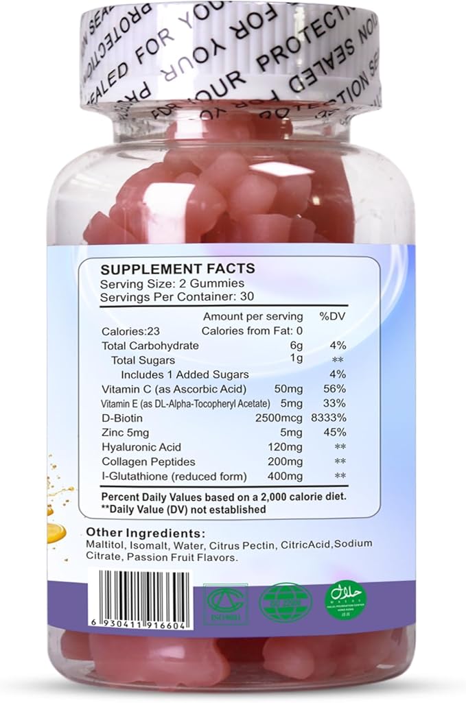 Skin Whitening Gummies with I-Glutathione Collagen &amp Bioth Antioxidant &amp Skin Care Anti-Aging 60 Count