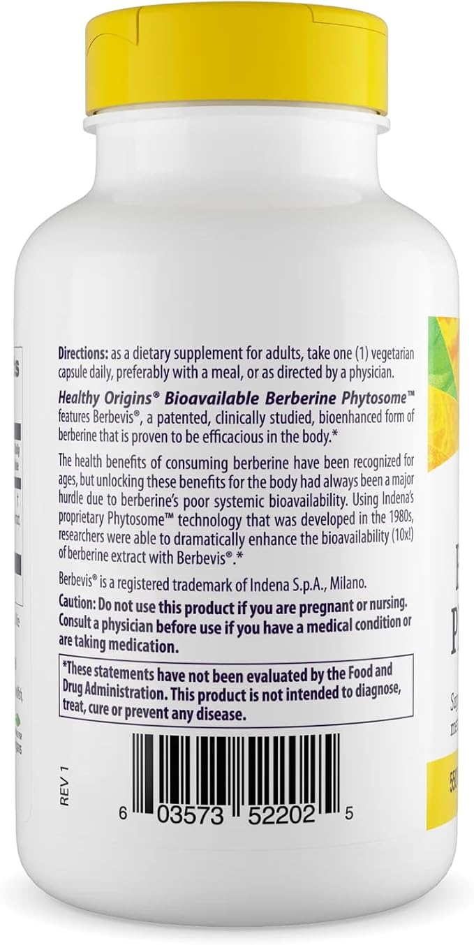 Healthy Origins Berberine Phytosome 550 mg (Berbevis) Berberine Supplement for Metabolic Support Non-GMO Vegan 120 Veggie Caps