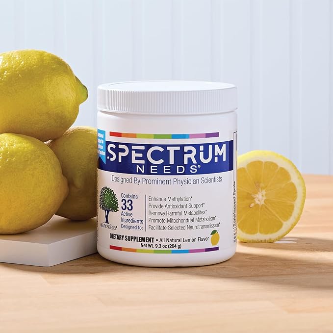 SpectrumNeeds® by NeuroNeeds – Comprehensive Nutritional Support with 33 Active Ingredients for Overall Well-Being Lemon Flavor