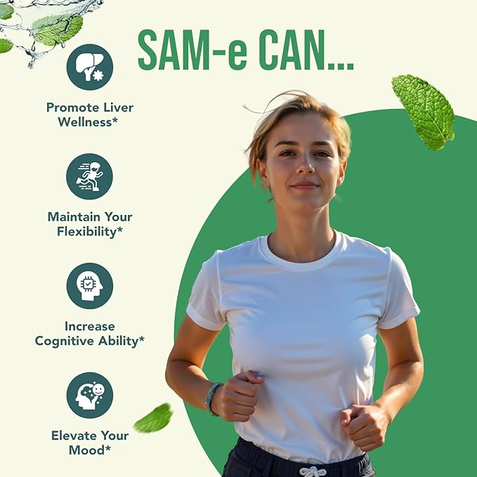 500mg SAM-e Supplement - High Strength 500mg S-Adenosyl-L-Methionine Capsules for Brain Liver and Mood Support - Non-GMO High Absorption Same Supplement (360 Servings)