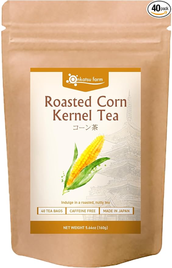 Onkatsu Farm Roasted Corn Kernel Premium Japanese Tea Bags Sweet Roasted Flavor Hot or Iced Caffeine Free 40 Total Tea Bags