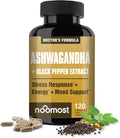NooMost Ashwagandha 1200mg Supplement | 10% Withanolides with Black Pepper Extract | Pure Root Extract for Stress Relief Promotes Energy Mood Helathy Sleep for Men &amp Women | 120 Capsules