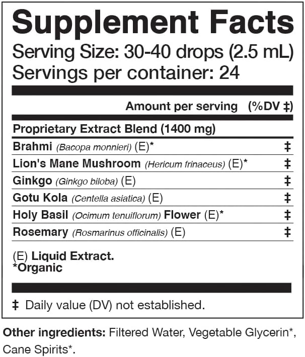 Anima Mundi Apothecary Cerebrum Brain Tonic - Cognitive Support Supplement - Liquid Drops with Lion's Mane and Ginkgo - Brain Booster Liquid Supplement for Memory Support (2oz / 60ml)