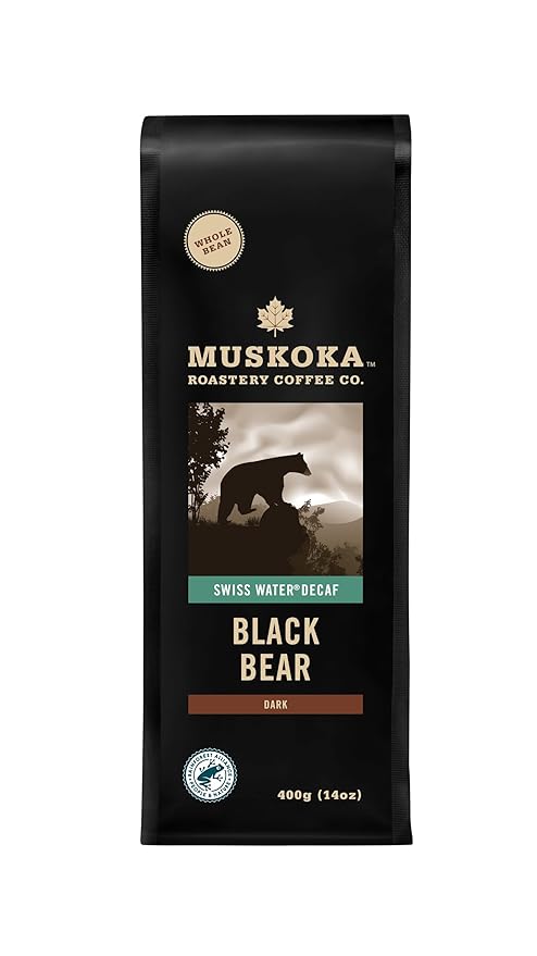 Muskoka Roastery Coffee Black Bear Decaf Dark Roast Whole Bean Coffee 400g