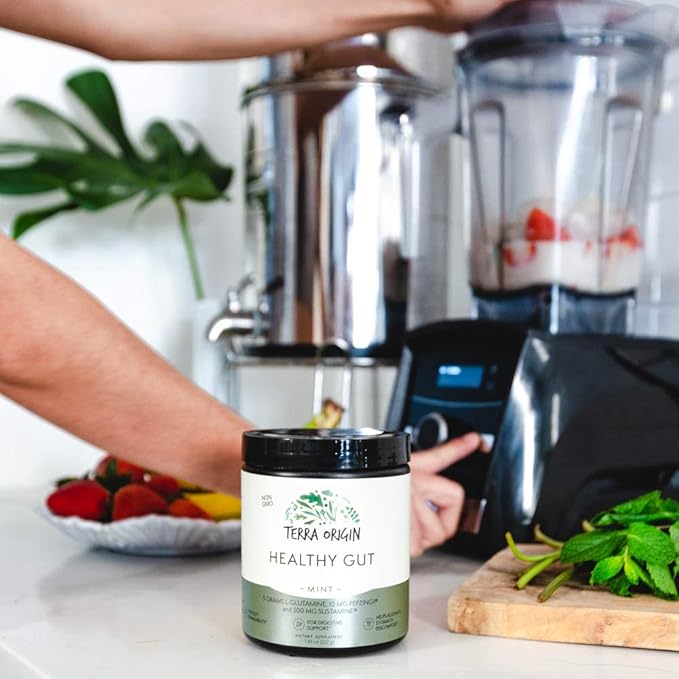 TERRA ORIGIN Healthy Gut Mint Flavor |30-Servings with L-Glutamine Zinc Glucosamine Slippery Elm Bark Marshmallow Root and More!