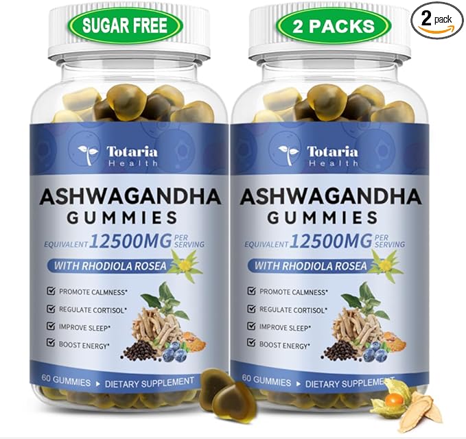 (2 Packs) Sugar Free Ashwagandha Filled Gummies w/Vitamin D3 Magnesium Glycinate Rhodiola Ultra Strength Ashwa Root Supplements for Women &amp Wen for Relaxation Energy Cortisol Gummies