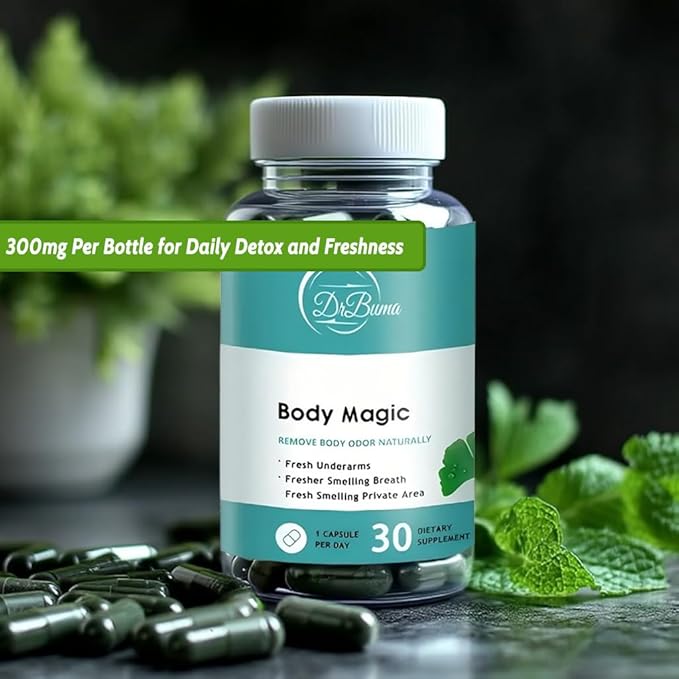 Body Magic Chlorophyll Capsules: 30 Vegan Capsules for Detox Digestion - Natural Energy Booster for Gut Health Skin Support and Oily Skin