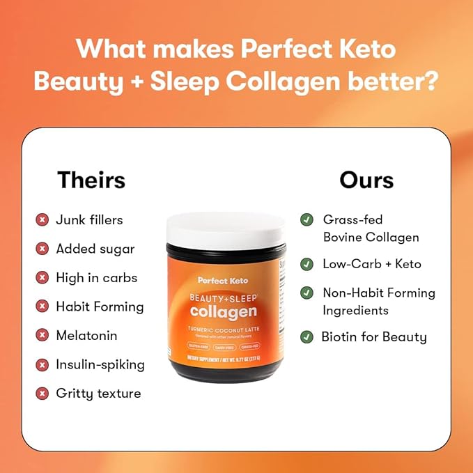 Perfect Keto Beauty + Sleep Grass Fed Collagen Peptides Protein Powder with Ashwagandha Magnesium Biotin Hyaluronic Acid L Theanine Hair Skin Nails &amp Relaxation Support Turmeric Coconut La