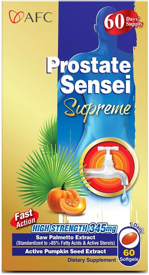 AFC Japan Prostate Sensei Supreme – Saw Palmetto Supplement for Men with Fatty Acids &amp Sterols – Supports Urinary Flow Bladder Function Hair Health – Natural Prostate Support Formula 2 Month Su