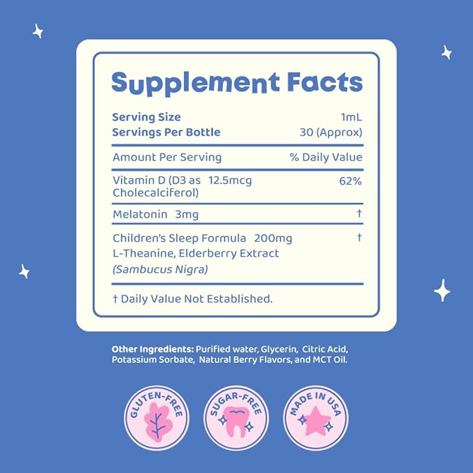 JoySpring SleepBerry Liquid Melatonin for Kids - Natural Sleep Aid with Elderberry and Vitamin D - Boosts Immune System While They Sleep (1 Fl oz) (Pack of 2)