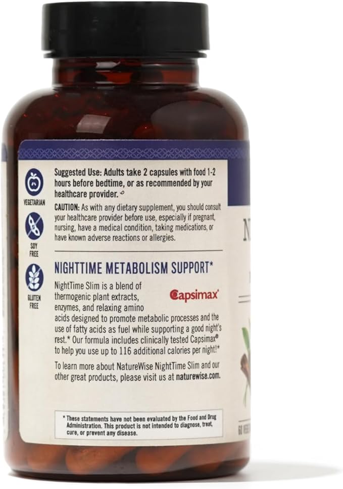 Naturewise Nighttime Fitness Support Supplement &amp Natural Sleep Aid with Cayenne Extract Green Coffee Bean GABA L-Theanine - Vegetarian Non-GMO - 60 Capsules[1-Month Supply]