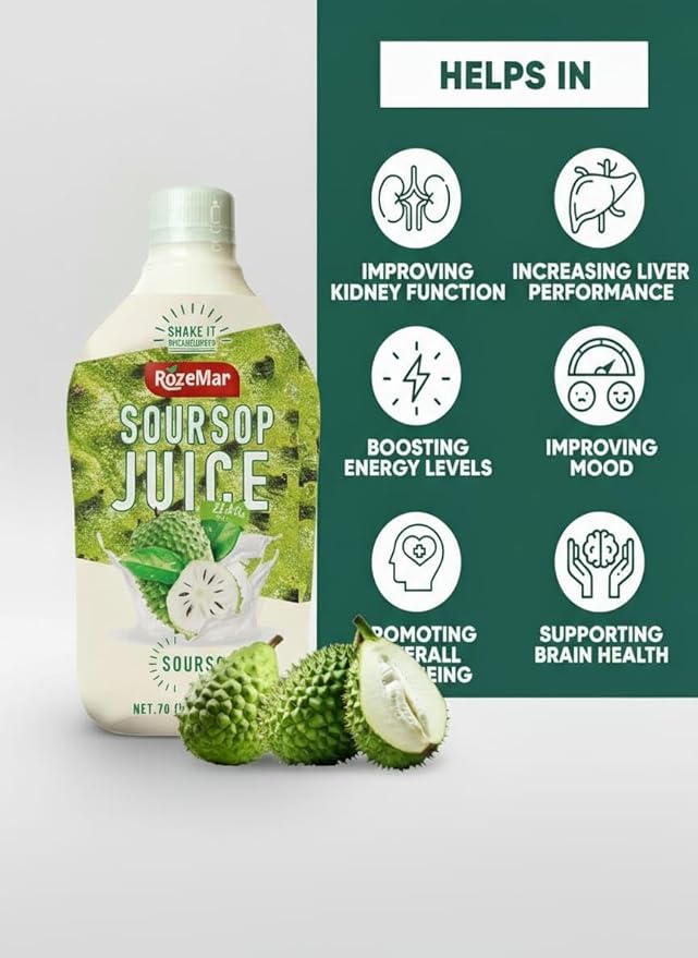 Rozemar Soursop Juice | Tropical Soursop Beverage | Rich Flavor Superfruit Drink | 70 fl oz Bottles | Pack of 9