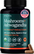 USDA Organic Lions Mane Supplement Capsules with Ashwagandha Chaga Reishi Cordyceps Turkey Tail (18600mg/serv) 10x Adaptogenic Mushroom Complex as Focus Supplement - Energy Immunity &amp Nootro