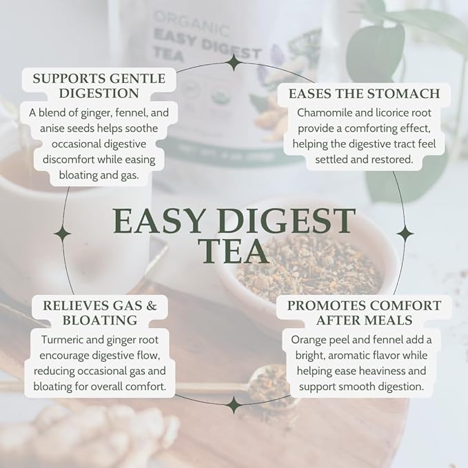 Organic Easy Digest Tea 4 oz. (113g) USDA Certified Organic Digestive Tea for Stomach Ease Tummy and Gut Health Gas Digestion Relief Bloating and Belly Comfort Loose Leaf