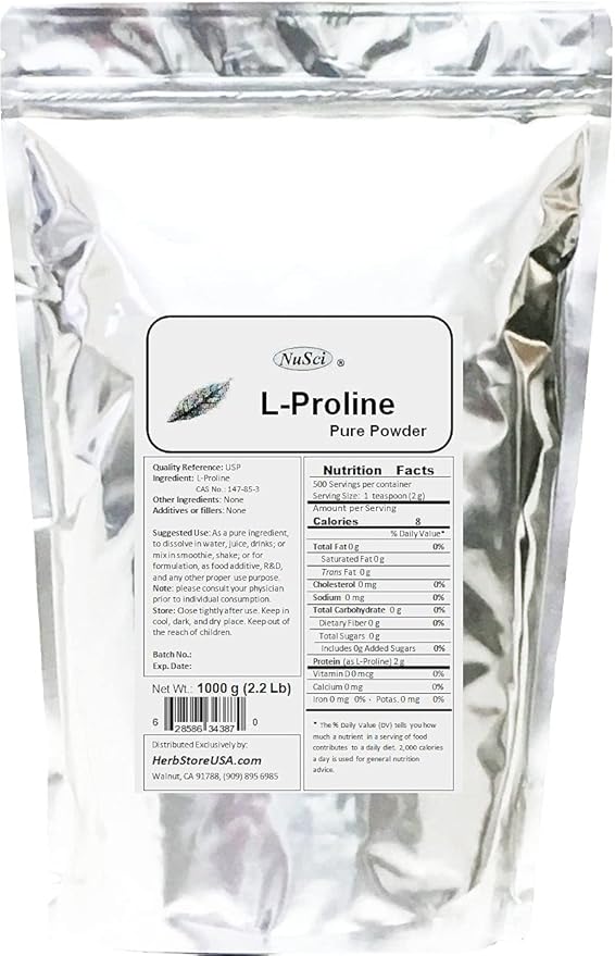 Pure L-Proline Powder a Collagen Component (500 Grams (1.1 lb))