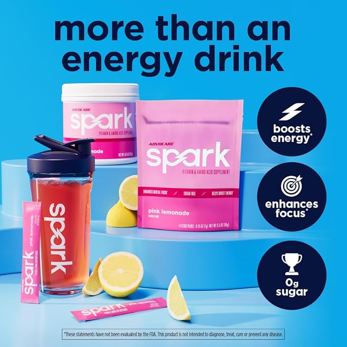 AdvoCare Spark - Energy Drink Mix - Vitamin &amp Amino Acid Supplement - Supports Energy &amp Focus* - Portable Immune Support* - Sugar-Free - Pink Lemonade 14 Stick Packs (3.5 oz)