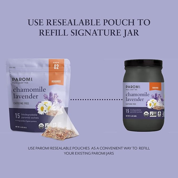 Paromi Chamomile Lavender Rooibos Organic Tea Signature Jar 15 Count (Pack of 3)