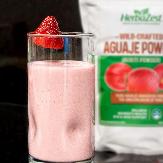 HerbaZest Aguaje Powder – 16 Ounce (1 Full LB) – Vegan &amp Gluten Free – Wild Crafted &amp 100% Pure – Perfect for Smoothies Baked &amp Non-Baked Goods Yogurt &amp Cereal Ice Cream &amp More