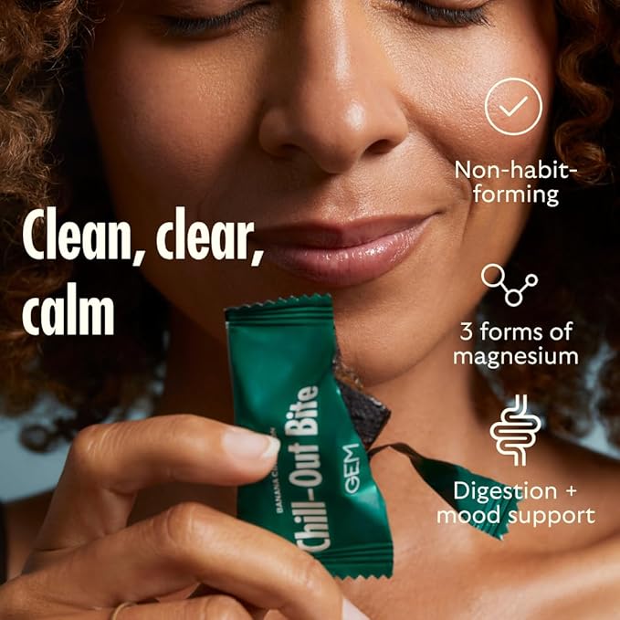 GEM Calm Bite | Supports Calm Mind &amp Clarity | Magnesium L-Threonate Golden Chlorella Lemon Balm | Holistic Non-Habit Forming | Gluten Free Soy Free Banana Cinnamon (28 Count)