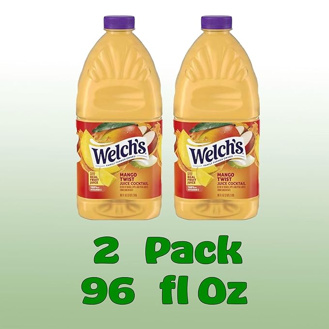 Welch's Mango Twist Juice Drink 96 fl oz Plastic Bottle 2 Pack + 15 Sugarcane Disposable Straws by KOOL8SHOP Infinite Deals
