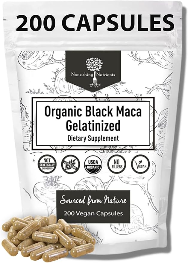 Organic Gelatinized Black Maca – 3X Stronger 200 Capsules for Men &amp Women Natural Energy Supplement for Focus Performance Stamina &amp Endurance Mood Enhancement and Stability Mental Clarity