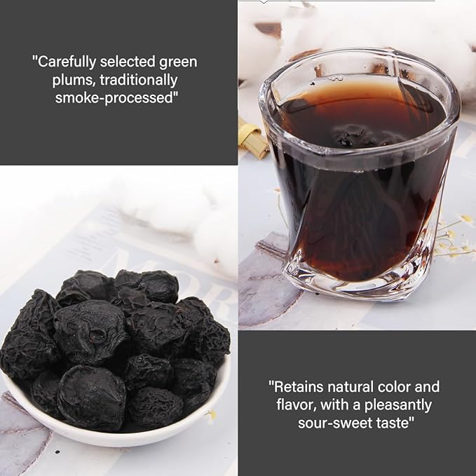 DOZO Chinese Smoked Black Plum Dried Wu Mei 400g/14.1oz Traditional Herbal Grade Dried Plums Non-Snack Smoke-Processed Green Plum Whole Dried Fruit for Brewing &amp Herbal Use 中药乌梅 乌梅干 酸梅汤原料