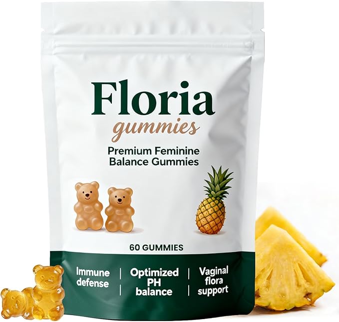 GFG Floria Premium Feminine Balance Gummies - Supports pH Balance Intimate Health &amp Closeness with Partner | Vegan Gluten-Free | Pineapple Flavor 60 Count (1pc)