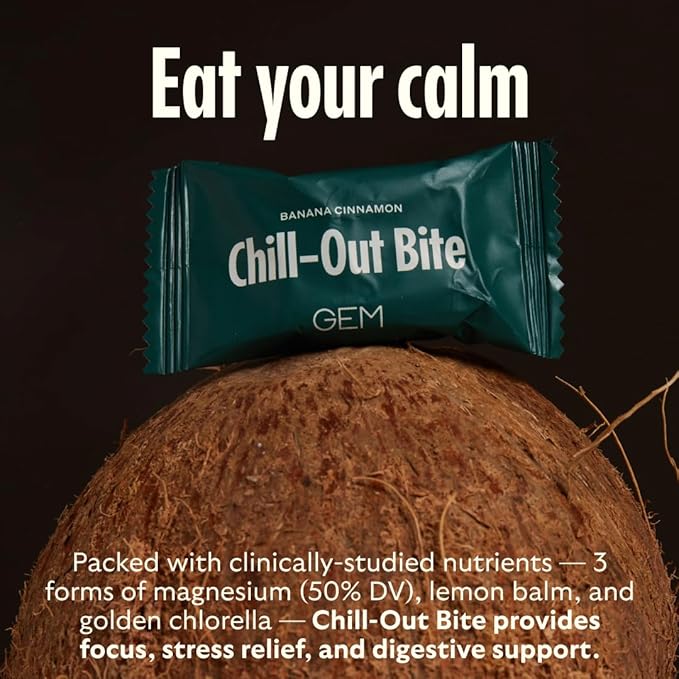 GEM Calm Bite | Supports Calm Mind &amp Clarity | Magnesium L-Threonate Golden Chlorella Lemon Balm | Holistic Non-Habit Forming | Gluten Free Soy Free Banana Cinnamon (28 Count)