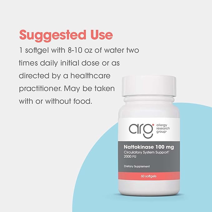 Allergy Research Group - Nattokinase Supplement NSK-SD 2000 FU 100mg - Cardiovascular/Circulatory Health - 60 Softgels