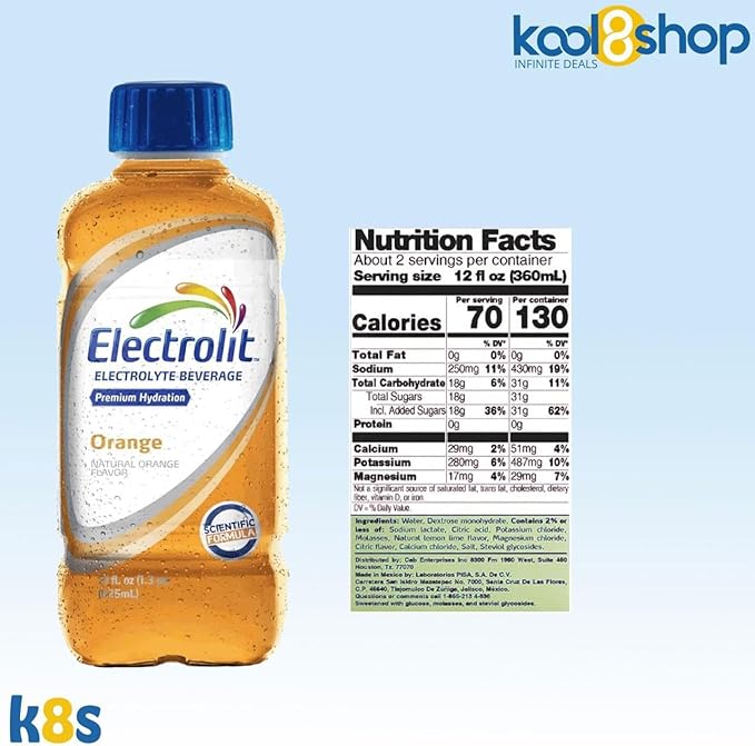 Electrolit Orange Hydration Drink with Electrolytes 21 fl oz Plastic Bottles 9 Pack + 1 Microfiber Cooling Towel by KOOL8SHOP Infinite Deals
