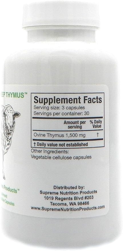 Supreme Nutrition Sheep Thymus - 100% Grass Fed and Finished in New Zealand 90 Capsules of Pure Ovine Thymus