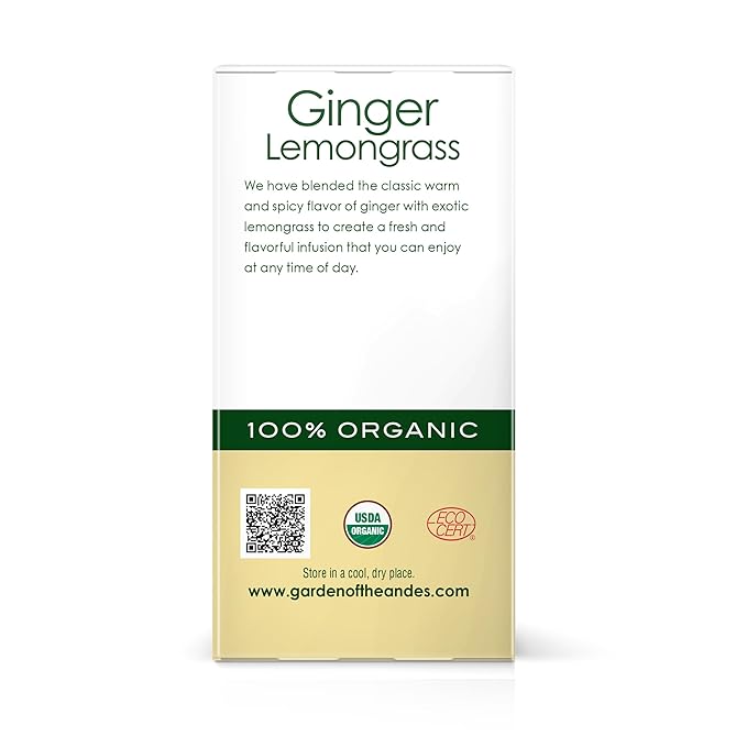 Garden of the Andes - Organic Ginger Lemongrass Tea - 20 Tea Bags/Box Pack of 6 (120 ct.) - Caffeine-Free Herbal Infusion - Supports Digestive Wellness &amp Calming Comfort