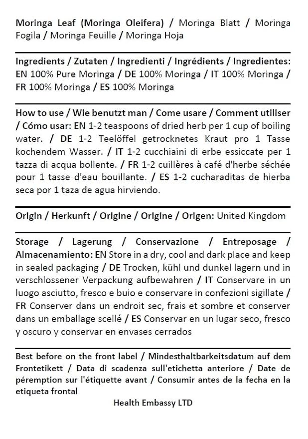 Health Embassy Moringa Leaf | Moringa Oleifera | Loose Herbal Tea (100g)