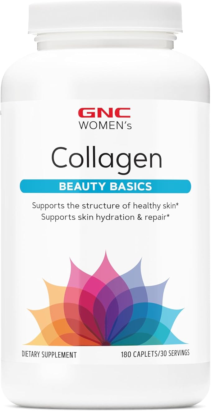 GNC Women's Collagen Supplement Supports Healthy Skin and Improves Elasticity Targeted Cell Growth and Repair Formula with Hyaluronic Acid Natural Collagen Source 180 Caplets