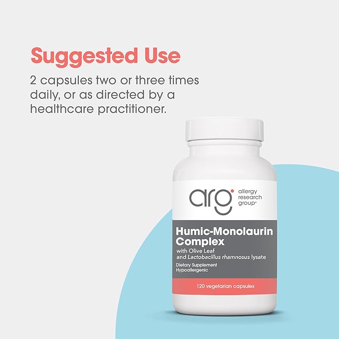 Allergy Research Group Humic-Monolaurin Complex - Immune System Support Humic Acid Supplements with Olive Leaf Vegetarian Capsules - 120 Count