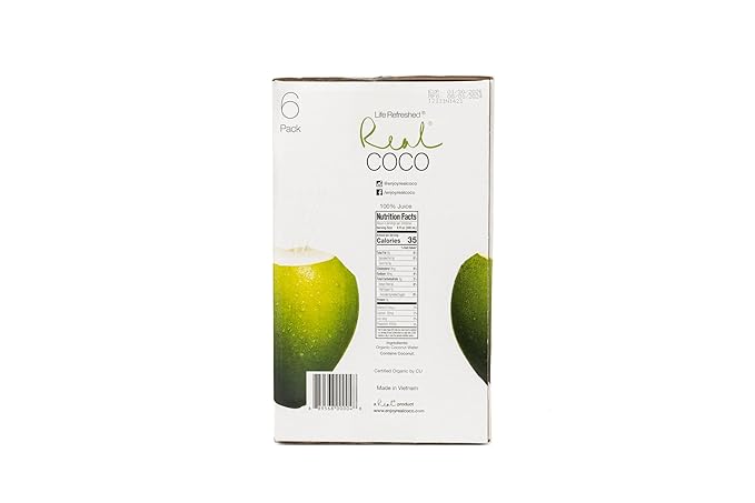 Real Coco Organic Pure Coconut Water (6-Pack 1L) USDA Organic No Added Sugar Plant Based Packed with Electrolytes Vegan