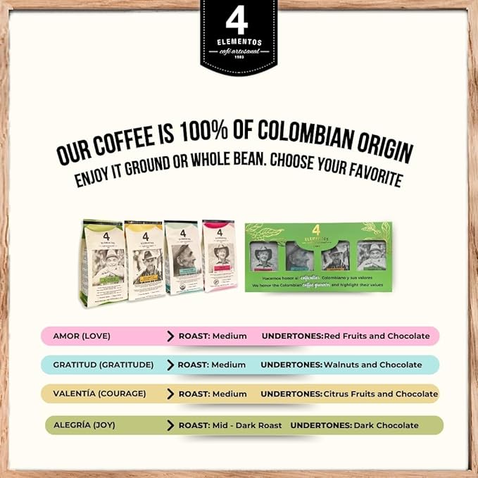 4 Elementos | Ground Specialty Coffee 35 Oz Medium Roast 100% Arabica from Colombia Red Berries &amp Caramel Notes