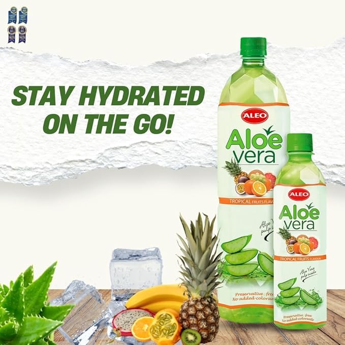 ALEO 0.5L Premium Tropical Fruits Aloe Vera Drink - Natural No Preservatives No Artificial Colors Superior Taste Award 2025