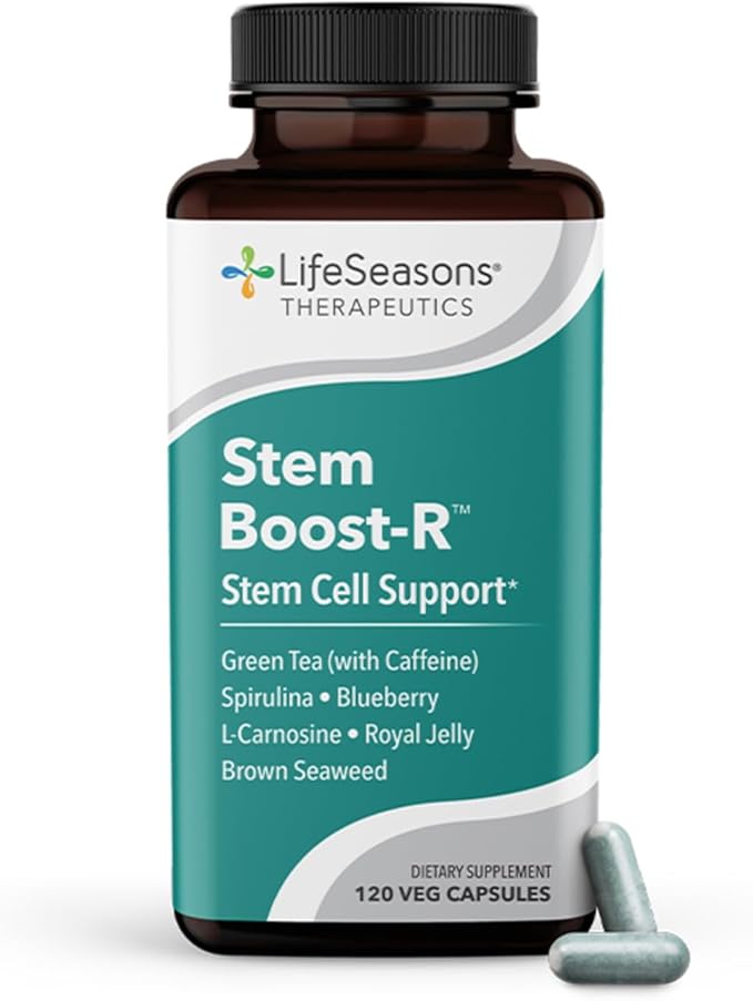 LifeSeasons Stem Boost-R - Stem Cell Support - Naturally Repair Damaged Tissue - Vitamin Supplement Rich in Antioxidants - Royal Jelly Spirulina Blueberry Brown Seaweed &amp L-Carnosine - 120 Caps