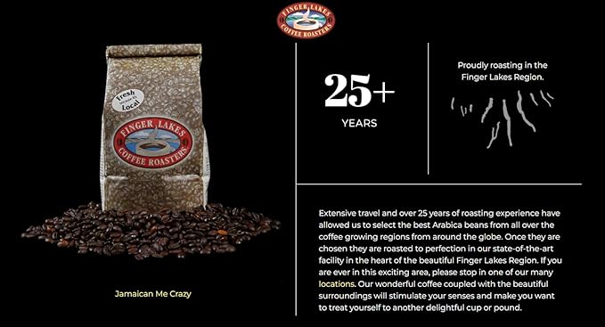 Finger Lakes Coffee Roasters Flavored Ground Coffee – (12 oz Bags) – Medium Dark or Light Roast – Small-Batch Artisan Blends Since 1996 – Freshly Roasted Gourmet Coffee (2 Bags Jamaican Me Crazy)