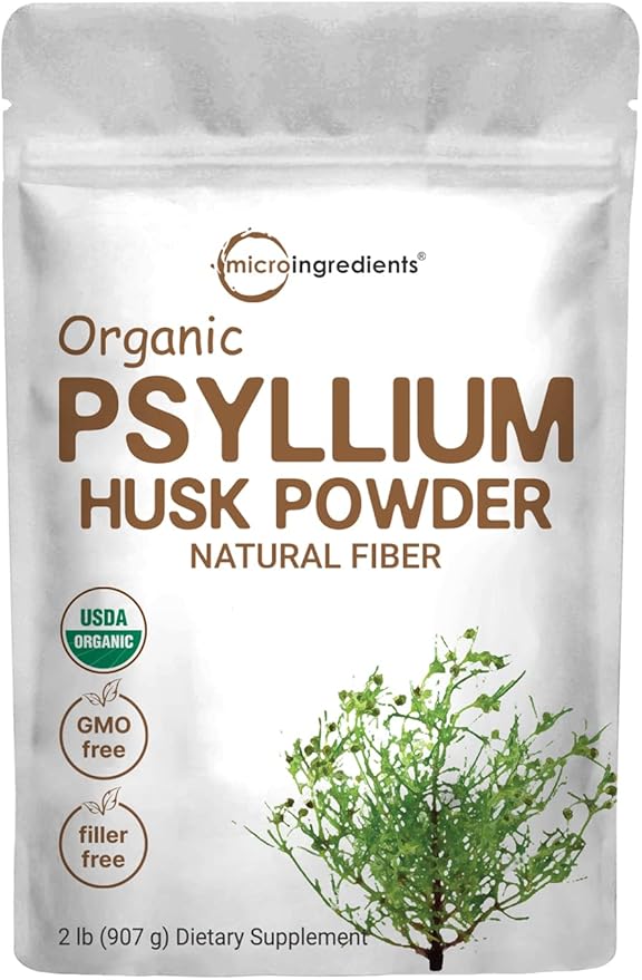 Micro Ingredients Organic Psyllium Husk Powder 2lbs (32oz) | Daily Soluble Fiber Supplement | India Origin | Natural Prebiotics &amp Probiotics | Supports Digestive Health|Non-GMO Keto Friendly Ve