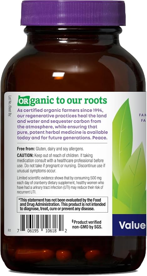 Oregon's Wild Harvest Cranberry Herbal Supplement – Organic Urinary Tract Support PACran Concentrate Non-GMO 120 Vegan Capsules