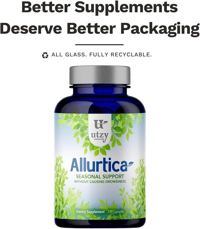 Utzy Naturals Allurtica | Herbal Supplement with Quercetin and Stinging Nettle | Seasonal Support for Adults &amp Kids | Non Drowsy | 120 Capsules