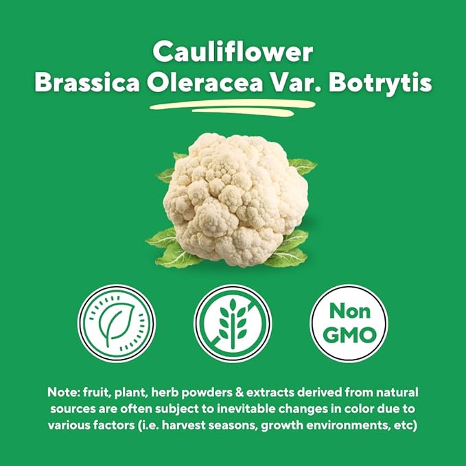 Organic Cauliflower Superfood Veggies Powder Supplement - Natural Sulforaphane Vitamins Minerals for Digestion Energy Antioxidant Support - 120 Vegetable Capsules Non-GMO Gluten-Free