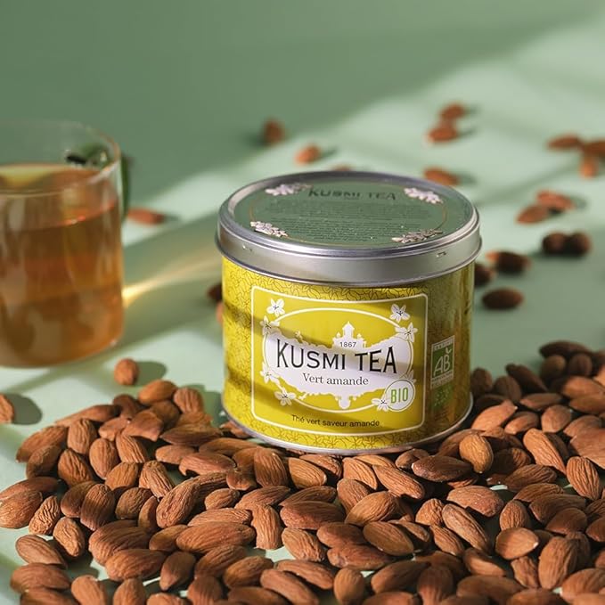 Kusmi Tea - Green Almond - Organic Blend of Almond Flavored Green Tea - Organic Flavored Green Tea - Loose Leaves - Tin Box of 3.5 oz - Quantity for about 50 cups