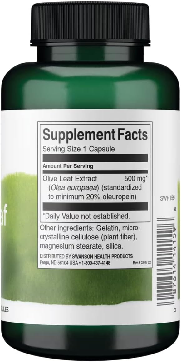 Swanson Olive Leaf Extract Immune and Cardiovascular Health Supplement for Adults Seeking Year-Round Immune Support - 20% Oleuropein (120 Capsules 500 mg 2 Pack)