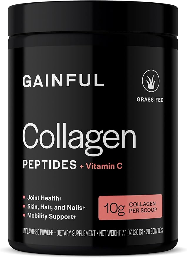 Gainful Performance Boost Collagen Peptides Powder with Vitamin C Skin Immune &amp Joint Support Grass Fed Bovine Collagen Unflavored 20 Servings